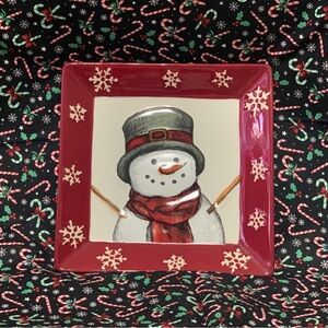 St. Nicholas Square Snowman Plate - Red and White